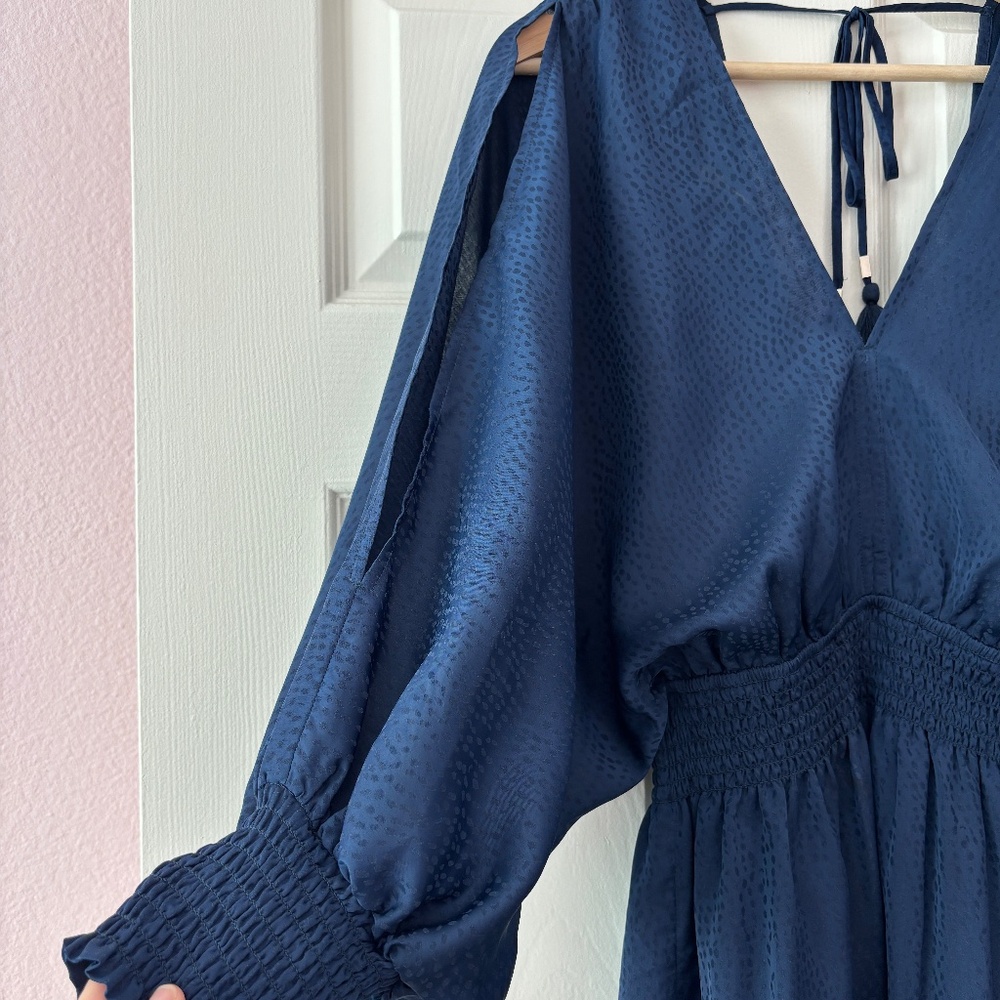 lovestitch Becca Split Sleeve Bohemian Mini Dress - Navy Blue Size M - Picture 6 of 11